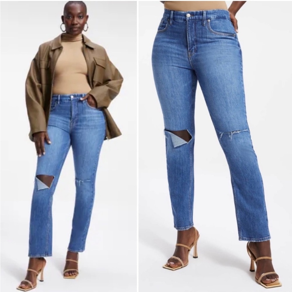 NWT Good American 90s Icon Straight Leg High Rise Jeans - Blue